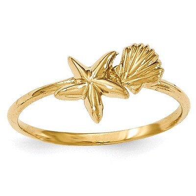 Shell &amp; Starfish Ring 14k Gold Polished K5759, MPN: K5759, 191101455933