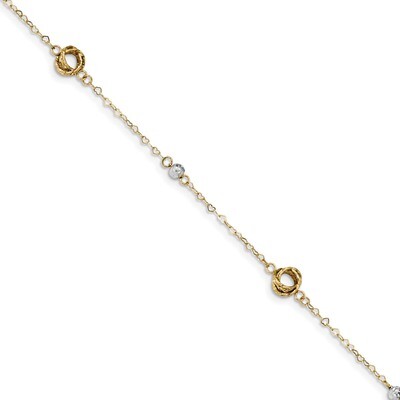 7.5 Inch Diamond -cut Love Knot &amp; Bead on Small Heart Link Bracelet 14k Two-Tone Gold FB1466-7.5, M…
