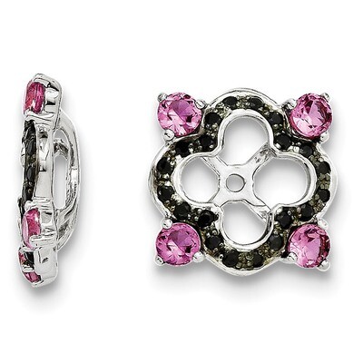 Crted Pink Sapphire &amp; Black Sapphire Earring Jacket Sterling Silver Rhodium QJ137OCT, MPN: QJ137OCT…