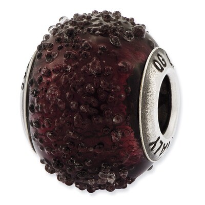 Dark Purple Textured Glass Bead - Sterling Silver QRS2614, MPN: QRS2614, 883957047980