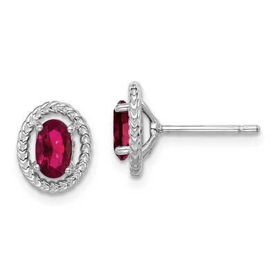 Created Ruby Oval Post Earrings Sterling Silver Rhodium Plated QE14494JUL, MPN: QE14494JUL, 8839572…