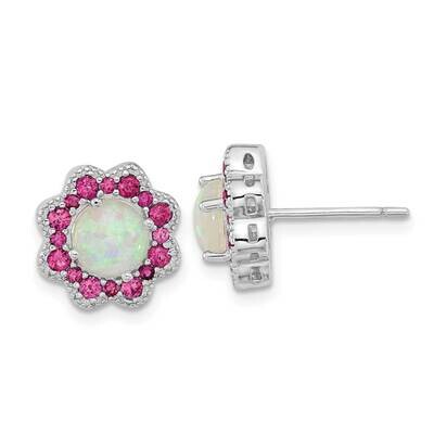 Cheryl M Created Opal Red Nano Crystal Post Earrings Sterling Silver Rhodium-plated QCM1513, MPN: Q…