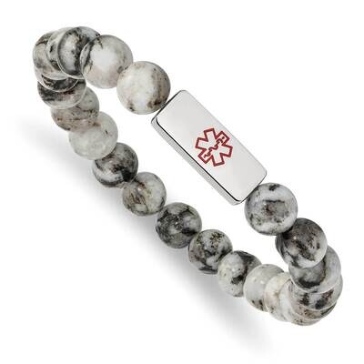 Medical Id Lotus Jasper Bead Stretch Bracelet Stainless Steel Polished SRB2629, MPN: SRB2629, 19110…