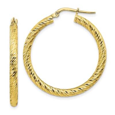 3x25 Diamond-Cut Round Hoop Earrings 10k Gold 10TF1342, MPN: 10TF1342, 191101983801