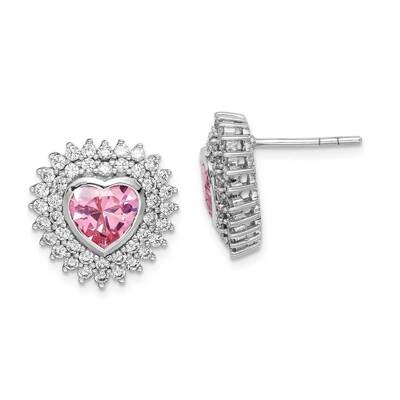 6mm Pink Heart CZ Diamond Post Earrings Sterling Silver Rhodium-plated QE14281, MPN: QE14281, 88395…