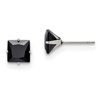 7mm Black Square Diamond CZ Stud Post Earrings Stainless Steel Polished SRE1112 by Chisel, MPN: SRE…