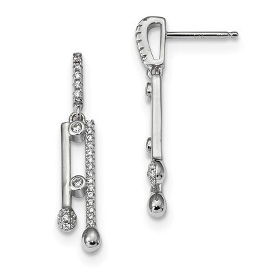 CZ Diamond Post Dangle Earrings Sterling Silver Rhodium-plated QE13750, MPN: QE13750,