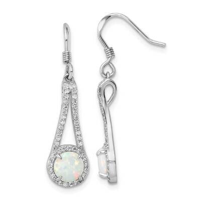 CZ Diamond &amp; White Created Opal Dangle Earrings Sterling Silver Rhodium-Plated QE15805, MPN: QE1580…
