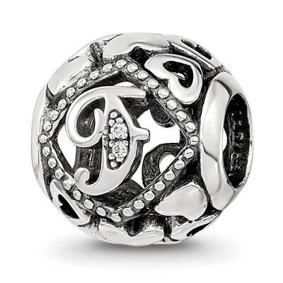 CZ Letter F Bead Sterling Silver QRS4099, MPN: QRS4099,