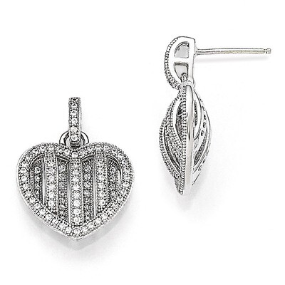 Heart Dangle Post Earrings Sterling Silver &amp; Cubic Zirconia Polished QMP119, MPN: QMP119, 883957056…