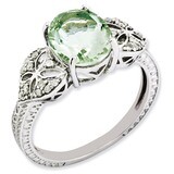 Oval Diamond &amp; Green Quartz Ring Sterling Silver QR3079AG, MPN: QR3079AG, 883957403779