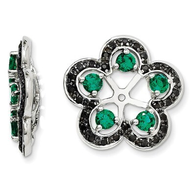 Created Emerald &amp; Black Sapphire Earring Jacket Sterling Silver Rhodium QJ141MAY, MPN: QJ141MAY, 19…