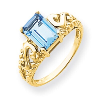 Blue Topaz Ring 14k Gold 8x6mm Emerald Cut Y4677BT, MPN: Y4677BT, 883957585482