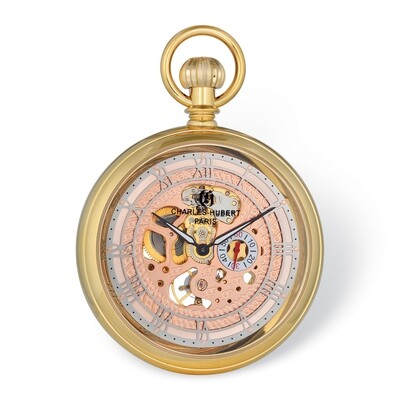 Charles Hubert Gold Finish Open Face Rose Dial Pocket Watch  XWA6121, MPN: XWA6121, 848870008159