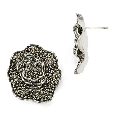 Marcasite Flower Post Earrings Sterling Silver QE11135