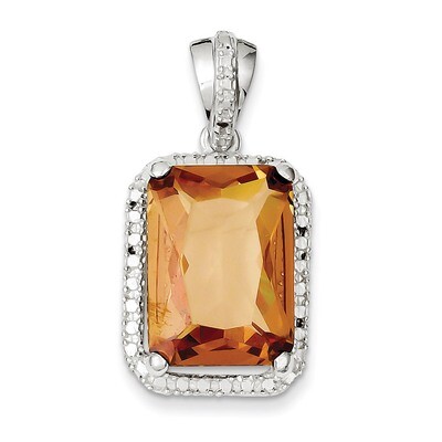 Rectangle Champagne Diamond Pendant Sterling Silver QP1033, MPN: QP1033, 723252600056