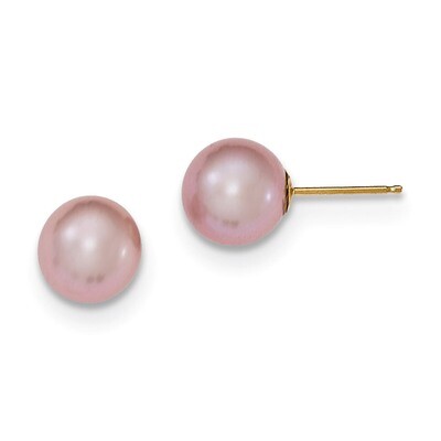 8-9mm Purple Round Cultured Pearl Stud Earrings 14k Gold X80PPU, MPN: X80PPU, 191101433382