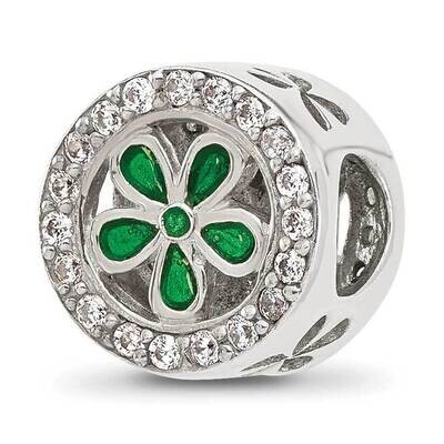 Polish CZ and Green Enamel Flower Circle Bead Sterling Silver QRS4375, MPN: QRS4375,