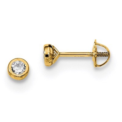 Madi K Yellow Gold Polished CZ Diamond Bezel Post Earrings 14k Gold SE2506, MPN: SE2506, 1911010779…