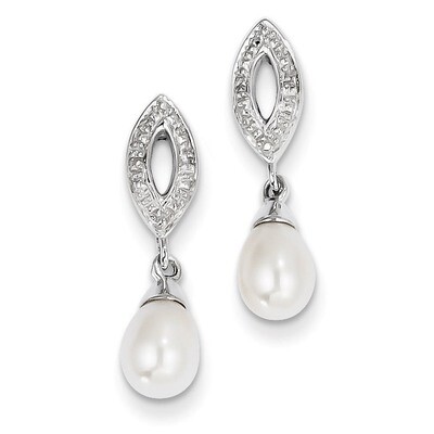 Diamond and Cultured Pearl Post Earrings Sterling Silver Rhodium-plated QE10331, MPN: QE10331, 8839…