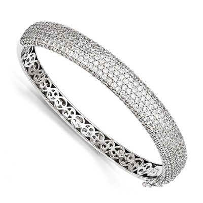 384 Stone Diamond Hinged Bangle Sterling Silver Pave Rhodium-plated QB667, MPN: QB667, 886774295213