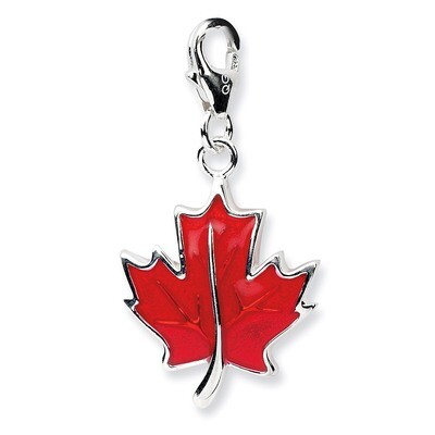 3-D Enameled Maple LeafCharm Sterling Silver QCC554 by Amore La Vita, MPN: QCC554, 883957335254