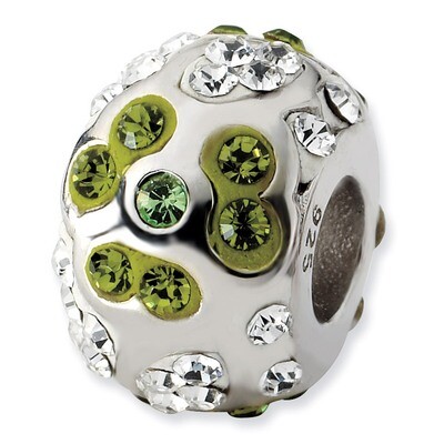 White &amp; Green Crystal Flower Bead Sterling Silver QTA181