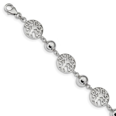 Round Tree &amp; Circle with 1 inch Extender Bracelet 6 Inch Sterling Silver Rhodium-plated QG4236-7, M…