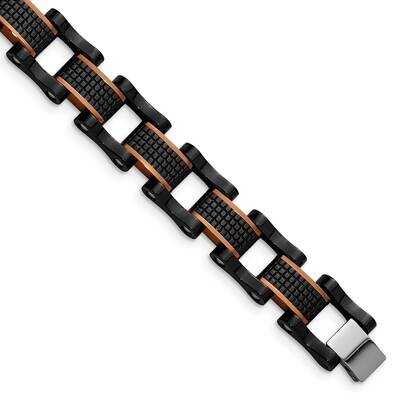 Textured Black Brown Ip 8.25 Inch Link Bracelet Stainless Steel Polished SRB3016-8.25, MPN: SRB3016…