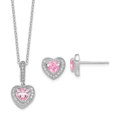 Rhodium CZ Diamond Heart 18 Inch Necklace and Earring Set Sterling Silver Polished QG6193SET, MPN: …