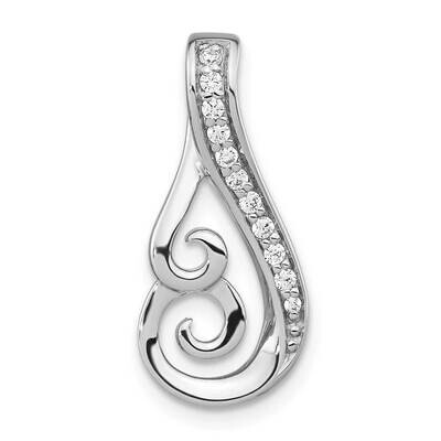 Polished CZ Diamond Swirl Chain Slide Sterling Silver Rhodium-Plated QP5585, MPN: QP5585,