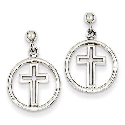 Polished Eternal Life Cross Dangle Post Earrings 14k White Gold K108, MPN: K108, 886774097527