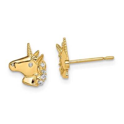 Unicorn Stud Earrings 14k Gold CZ Diamond SE2899 by Madi K, MPN: SE2899, 191101901997
