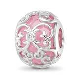 Pink &amp; White CZ Bead Sterling Silver Rhodium-plated QRS4164, MPN: QRS4164,