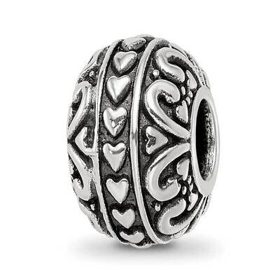 Antiqued Small Hearts Pattern Bead Sterling Silver QRS4060, MPN: QRS4060,