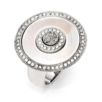 Polished Mother of Pearl Druzy and Crystal Ring - Stainless Steel SR446 by Chisel, MPN: SR446, 8839…