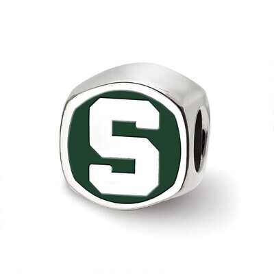 Michigan State University Spartan Head Cushion Shaped Double Logo Bead Sterling Silver SS501MIS, MP…
