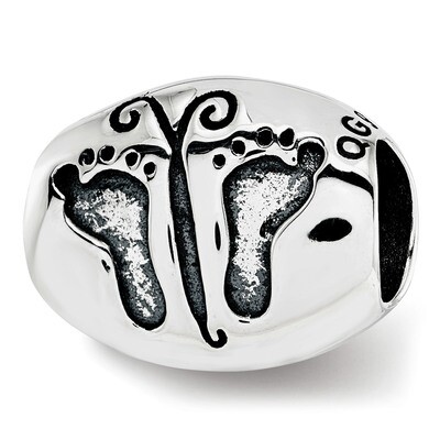 Antiqued Baby Feet Butterfly Bead Sterling Silver QRS3758, MPN: QRS3758,