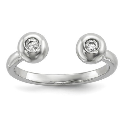CZ Diamond Adjustable Cuff Ring Sterling Silver Rhodium-plated Polished QR6566, MPN: QR6566,