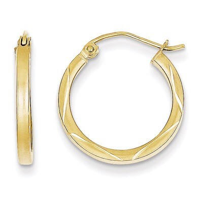 Satin Diamond Cut 2x20mm Hoop Earrings 10k Gold 10TC362, MPN: 10TC362, 883957500447