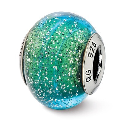 Blue &amp; Teal with Silver Glitter Glass Bea - Sterling Silver QRS2559, MPN: QRS2559, 883957483153