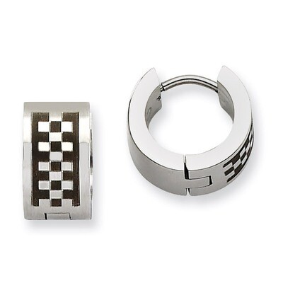 Checkerboard Pattern Hinged Hoop Earrings - Stainless Steel SRE338 by Chisel, MPN: SRE338, 88677403…
