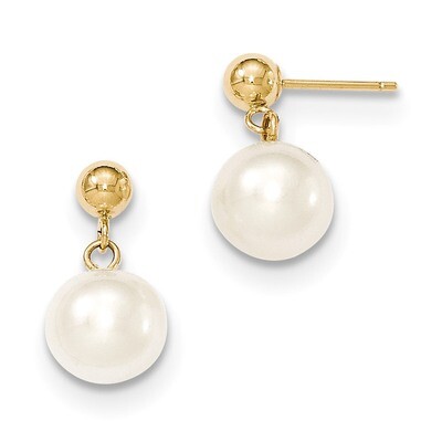 8-8.5mm Round White Fresh Water Cultured Pearl Post Dangle 14k Gold XF570, MPN: XF570, 191101434174