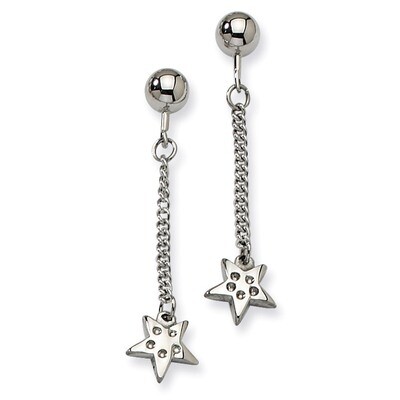 Polished Star with Czs Post Dangle Earrings Stainless Steel SRE263
