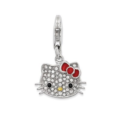 Sterling Sivler Hello Kitty Crystal-Enamel Red Bow Lobster Clasp Charm QHK156