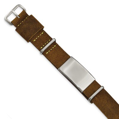 Brown Leather Adjustable ID Bracelet Stainless Steel Polished SRB1996 by Chisel, MPN: SRB1996, 1911…