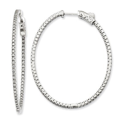 CZ In and Out Oval Hoop Earrings Sterling Silver Rhodium-plated QE11067, MPN: QE11067, 191101388514