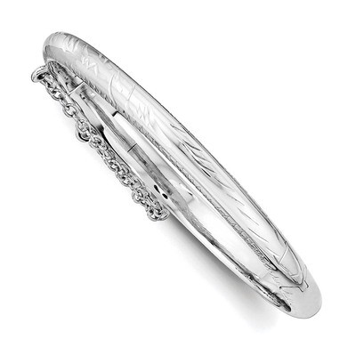 Child&#39;S Bangle Sterling Silver Rhodium-plated Textured with Safety Hinged QB787, MPN: QB787, 191101…