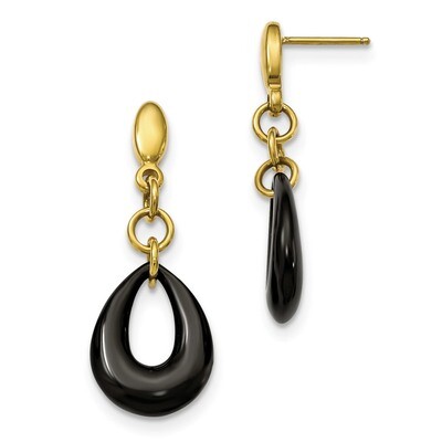 Yellow IP Black Ceramic Post Dangle Earrings Stainless Steel Polished SRE1033 by Chisel, MPN: SRE10…