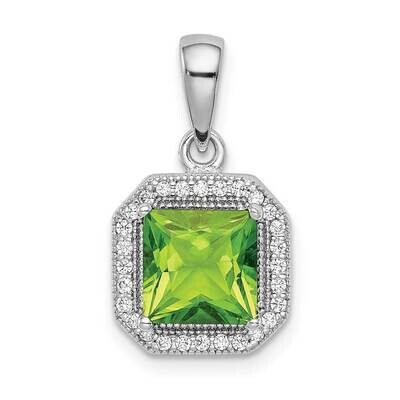 Green &amp; Clear CZ Diamond Pendant Sterling Silver Rhodium Plated QP5265AUG, MPN: QP5265AUG, 88677408…